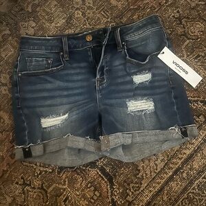 Vigoss Women's Dark Blue Distressed Jean Shorts